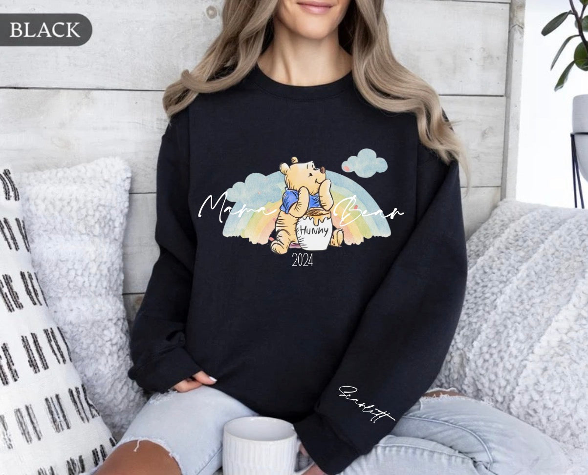 Custom Mama Bear Sweatshirt with children’s name on sleeve Hippo Boutique