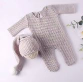 Newborn Waffle Knit Romper & Matching Pom Pom Hat Set – Baby Boy Coming Home Outfit Hippo Boutique