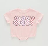Checkered Sissy Baby Girl t-shirt Bubble Romper Hippo Boutique