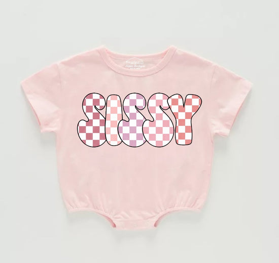 Checkered Sissy Baby Girl t-shirt Bubble Romper Hippo Boutique