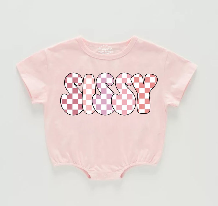 Checkered Sissy Baby Girl t-shirt Bubble Romper Hippo Boutique
