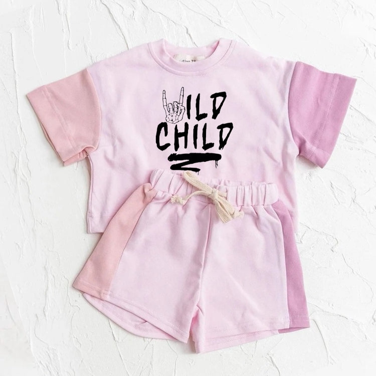 Wild Child Baby and Kids cotton color block t-shirt & shorts outfit Hippo Boutique