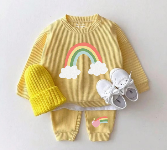 Baby Waffle Knit Jogger Outfit - Rainbow