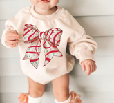 Christmas Candy Bow Baby Sweatshirt Bubble Romper Hippo Boutique