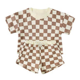 Brown Checkered T-Shirt & Shorts outfit Hippo Boutique