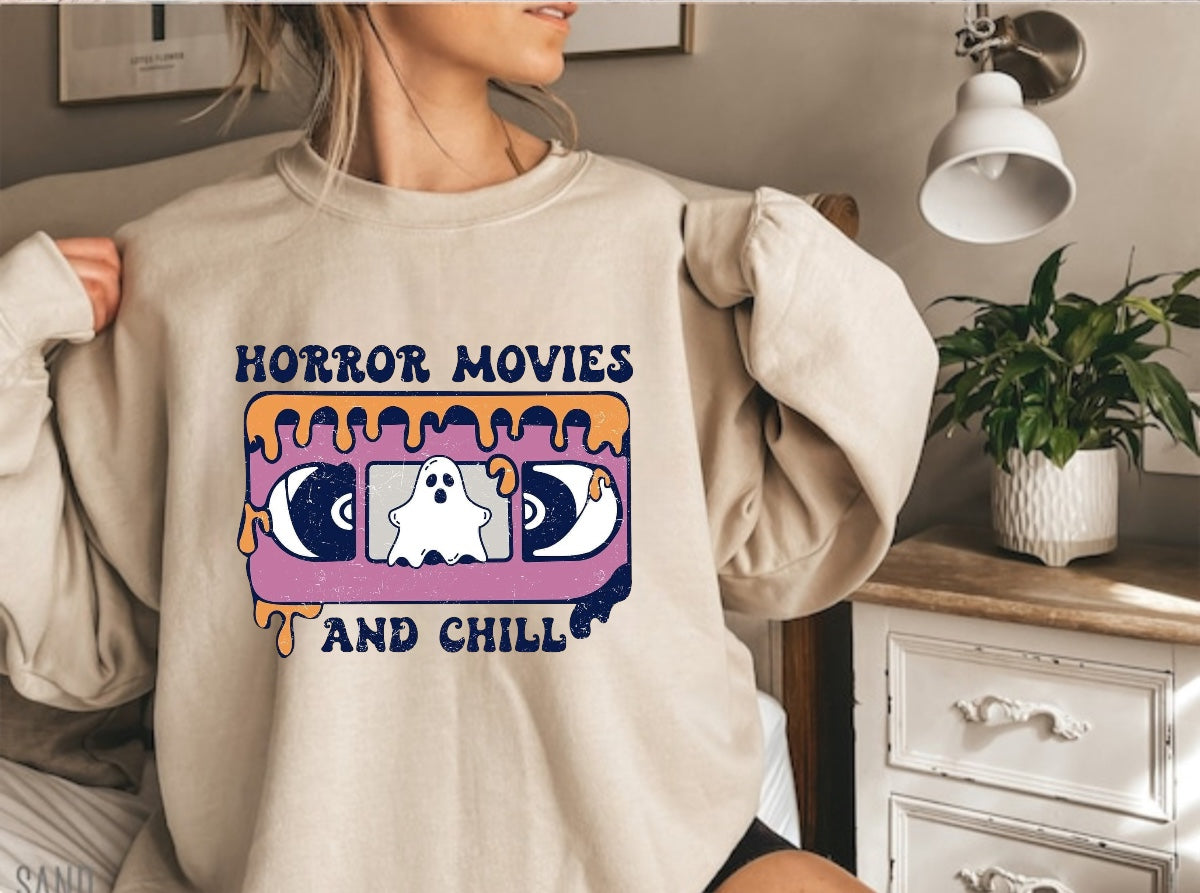 Halloween Horror Movies and Chill Women’s fleece crewneck Sweatshirts Hippo Boutique