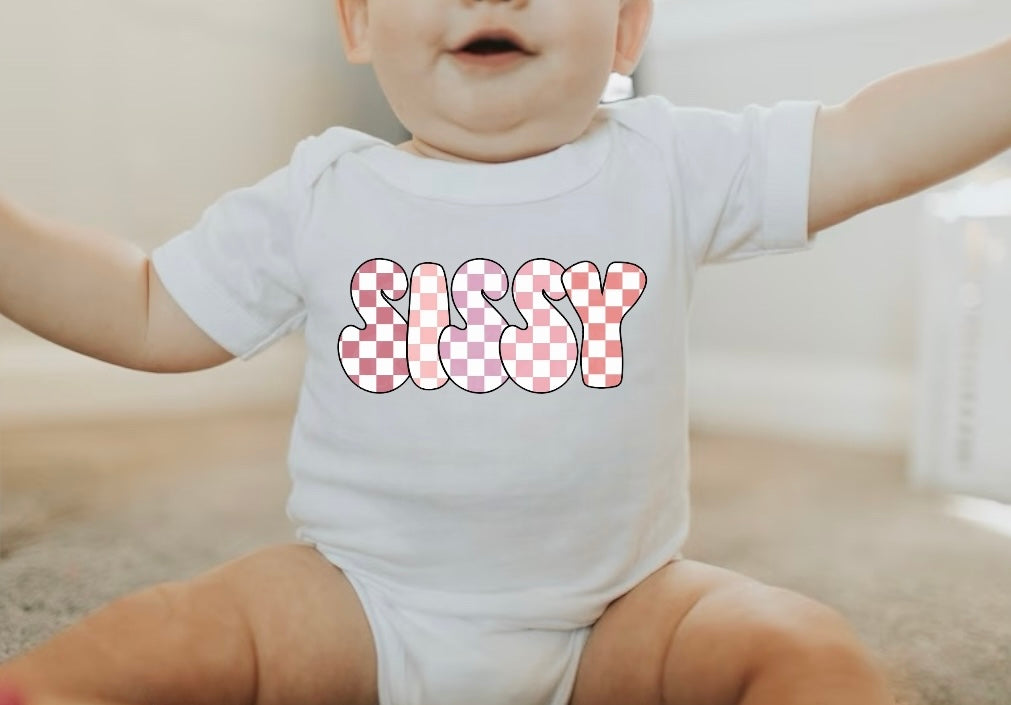 Checkered Sissy newborn baby bodysuit romper Hippo Boutique