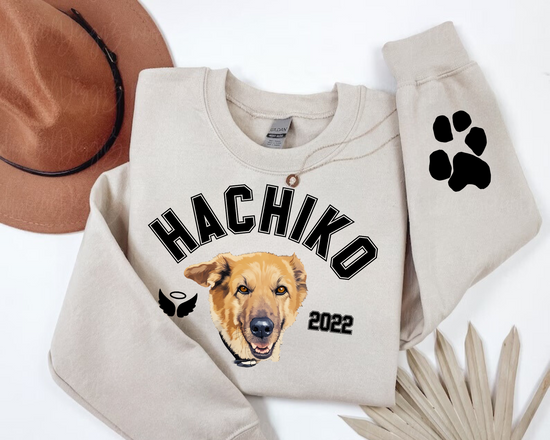 RIP Dog Memorial Sweatshirts with Portrait and paw on sleeve Hippo Boutique