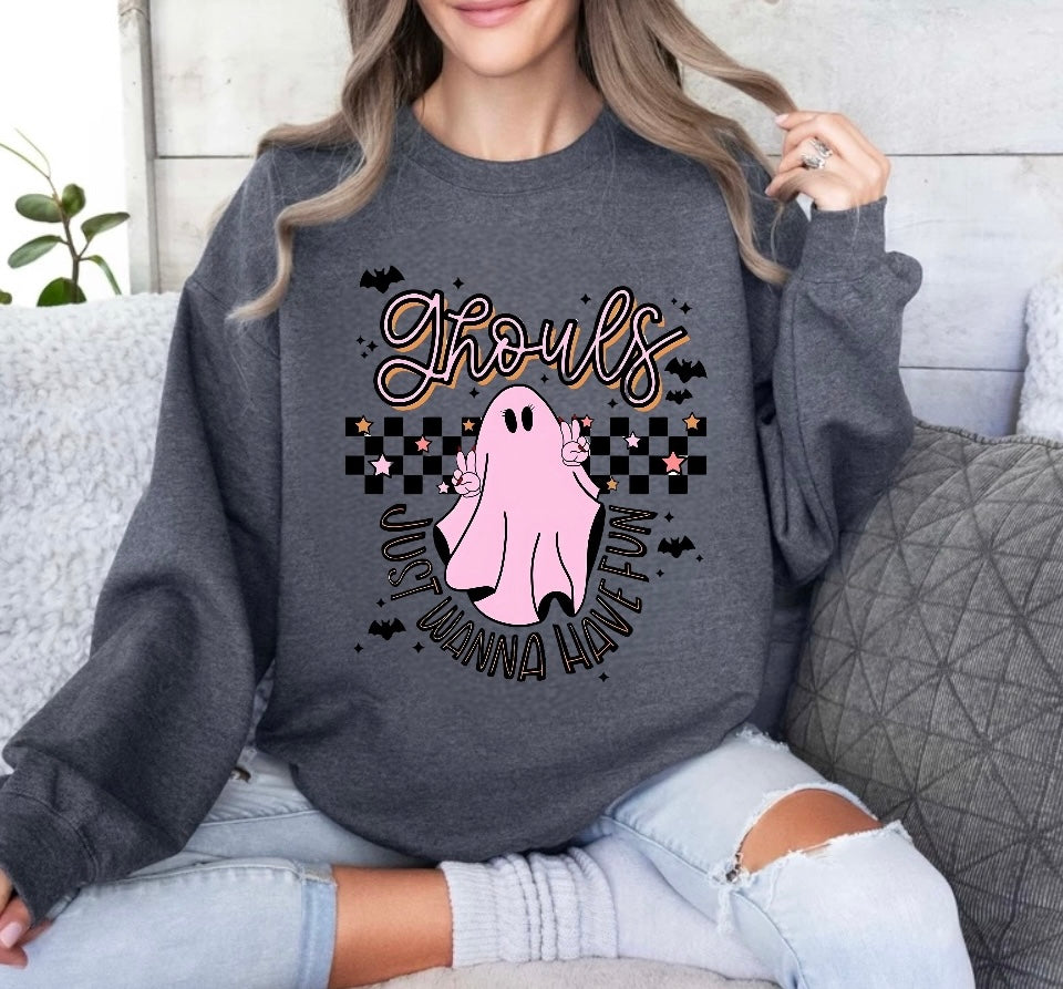 Ghouls Just Halloween Wanna Have Fun Women’s fleece crewneck Sweatshirts Hippo Boutique