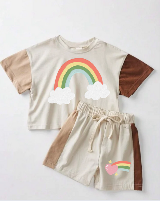 Rainbow Baby and Kids cotton color block t-shirt & shorts outfit Hippo Boutique