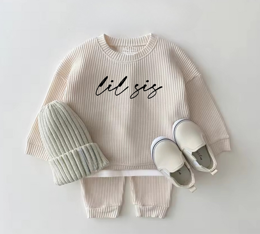Lil Sis Baby & toddler waffle cotton outfit