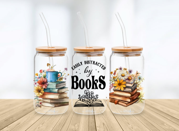 Distracted by Books Floral Libbey Glass Hippo Boutique