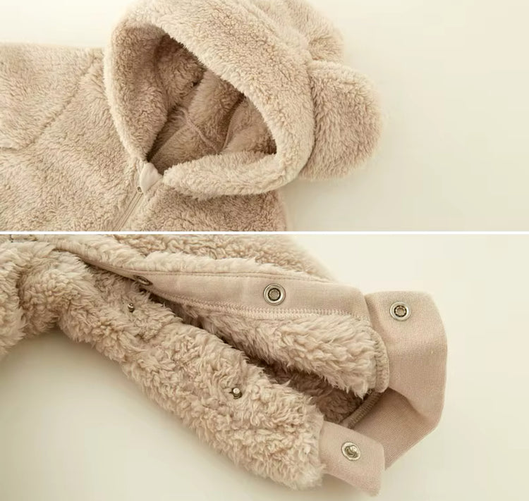 Furry Teddy Bear Baby Snowsuit One Piece Hippo Boutique