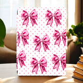 Handmade organic Canadian Kindle case in comfortable baby clothes fabric with pink bows and polka dots pattern. - Kindle Case - Pink Coquette