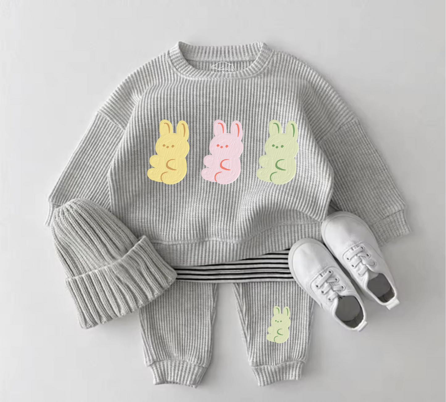 Baby Waffle Knit Jogger Outfit - Bunnies