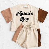 Mama’s Boy Baby and Kids cotton color block t-shirt & shorts outfit Hippo Boutique