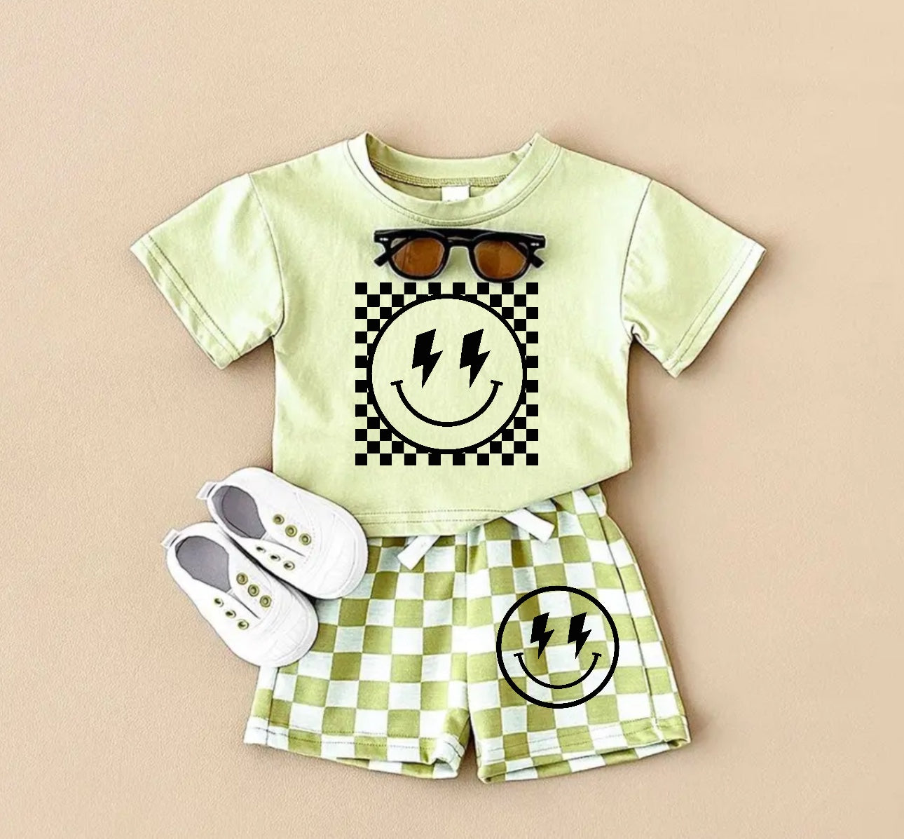 Retro Checkered Smile T-Shirt & Shorts Set Hippo Boutique