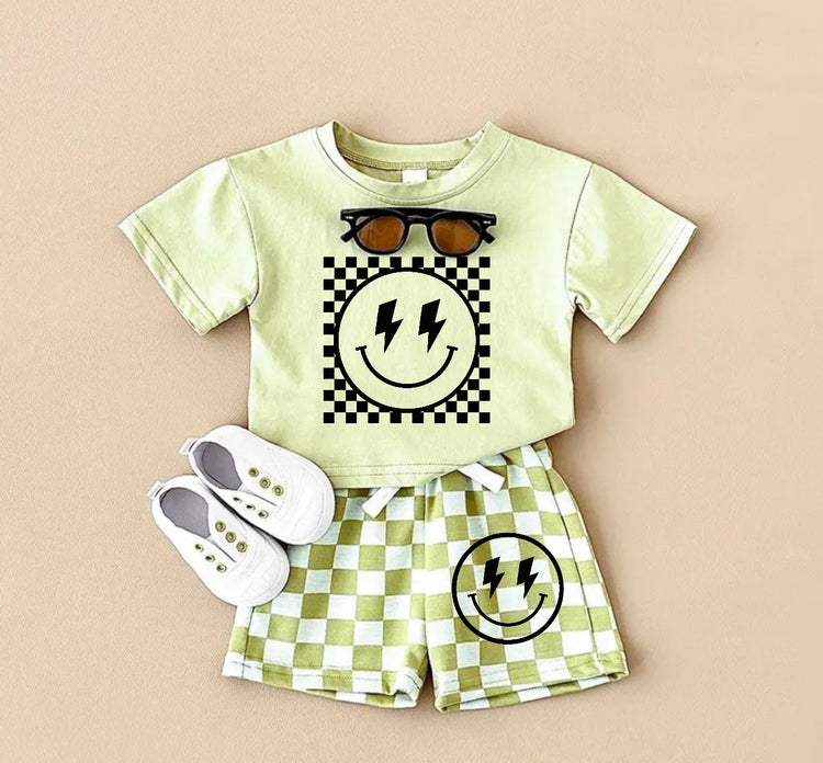 Retro Checkered Smile T-Shirt & Shorts Set Hippo Boutique