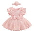 Floral Lace Baby Girl Dress Romper with Matching Flower Headband Hippo Boutique