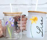 Birth Flower Glass Tumbler Cup Hippo Boutique
