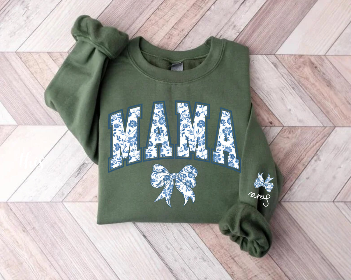 Custom Mama Floral Sweatshirt with children’s name on sleeve Hippo Boutique