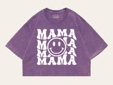 Retro Mama Smile Acid Washed 100% Cotton Oversized Cropped T-Shirts Hippo Boutique