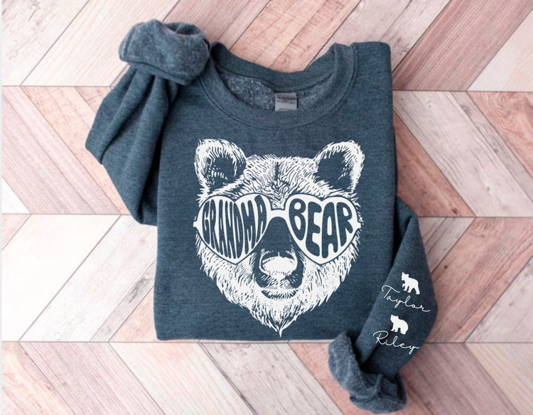 Custom Grandma Bear Sweatshirt with children’s name on sleeve Hippo Boutique
