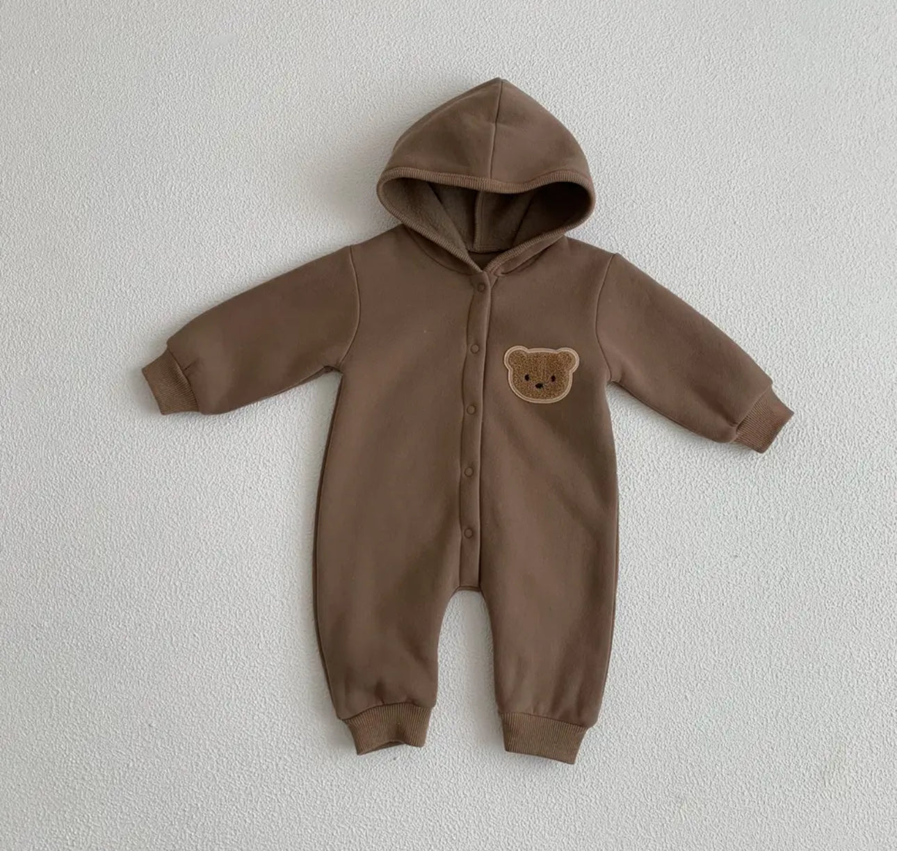 Teddy Hooded Romper Zip Up Bodysuit Hippo Boutique
