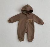 Teddy Hooded Romper Zip Up Bodysuit Hippo Boutique