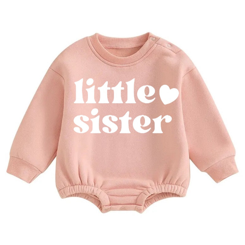 Little Sister Soft warm fleece Baby Oversized Sweatshirt Romper Hippo Boutique