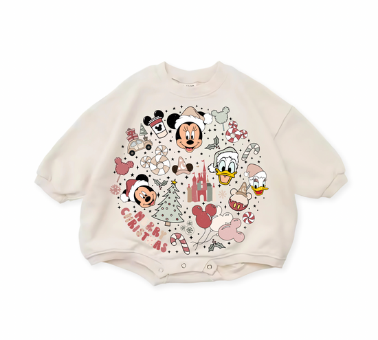 Christmas Mouse baby Oversized Sweatshirt Romper Hippo Boutique
