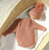 Newborn Baby Knit Bodysuit with Knitted Hat Hippo Boutique
