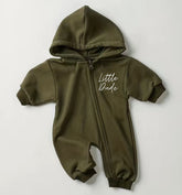 Little Dude Baby Hooded Sweatshirt zip up Jumpsuit Romper Hippo Boutique