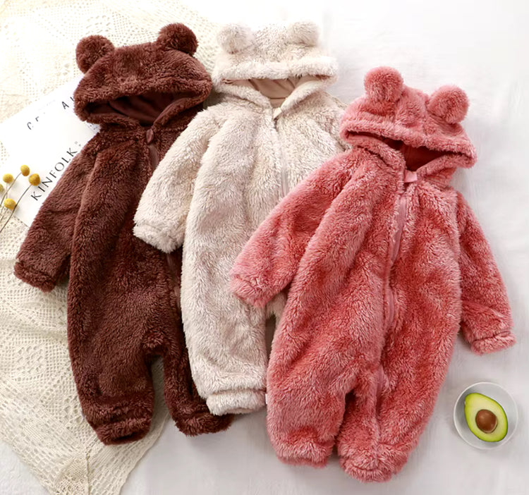 Furry Teddy Bear Baby Snowsuit One Piece Hippo Boutique