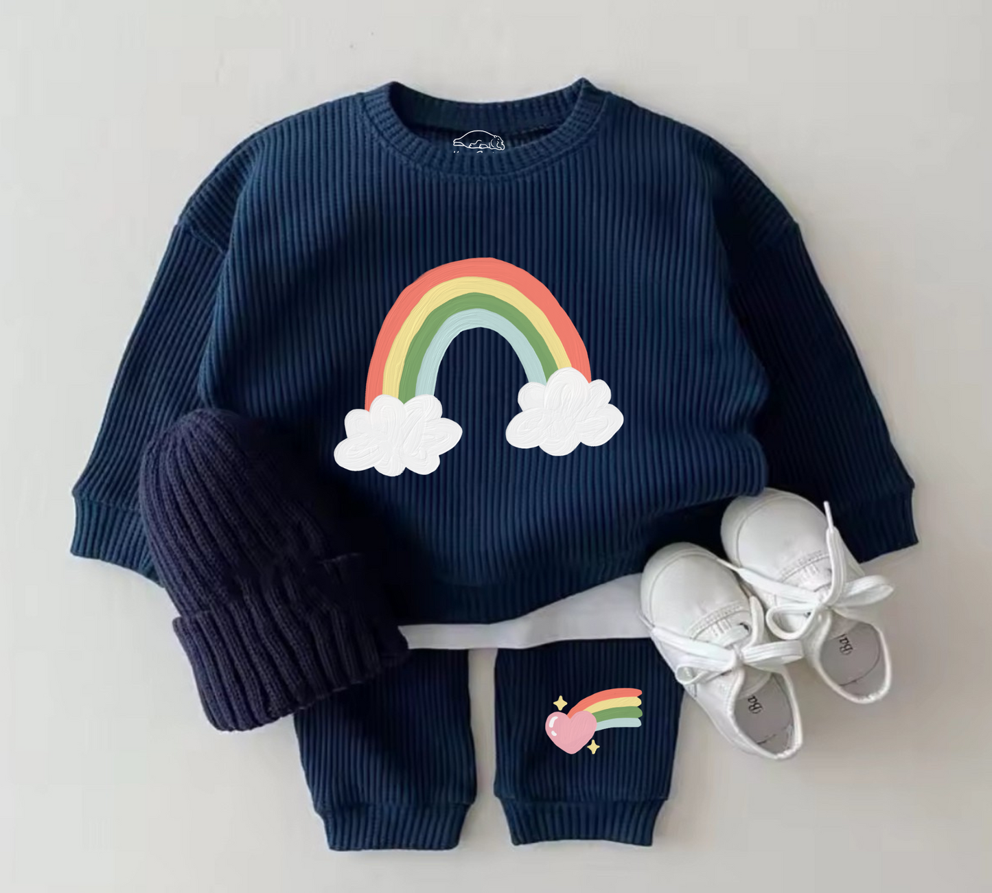 Baby Waffle Knit Jogger Outfit - Rainbow