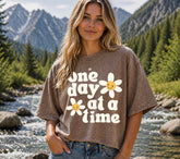 Oversized Washed Cropped T-Shirts - One Day at a time Hippo Boutique