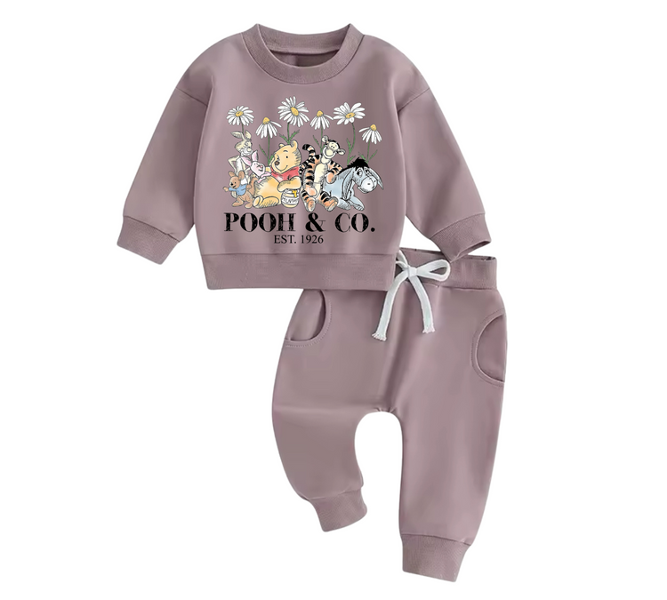 Baby and toddler pooh sweatshirt and pants outfit Hippo Boutique