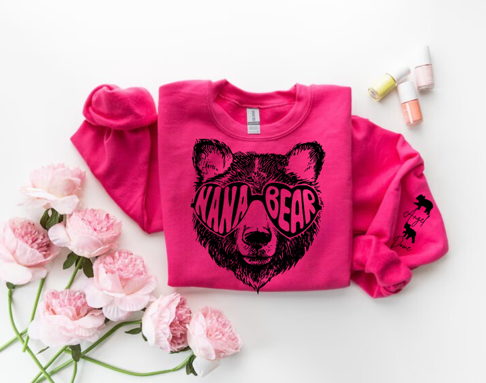 Custom Nana Bear Sweatshirt with children’s name on sleeve Hippo Boutique