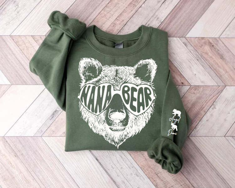 Custom Nana Bear Sweatshirt with children’s name on sleeve Hippo Boutique
