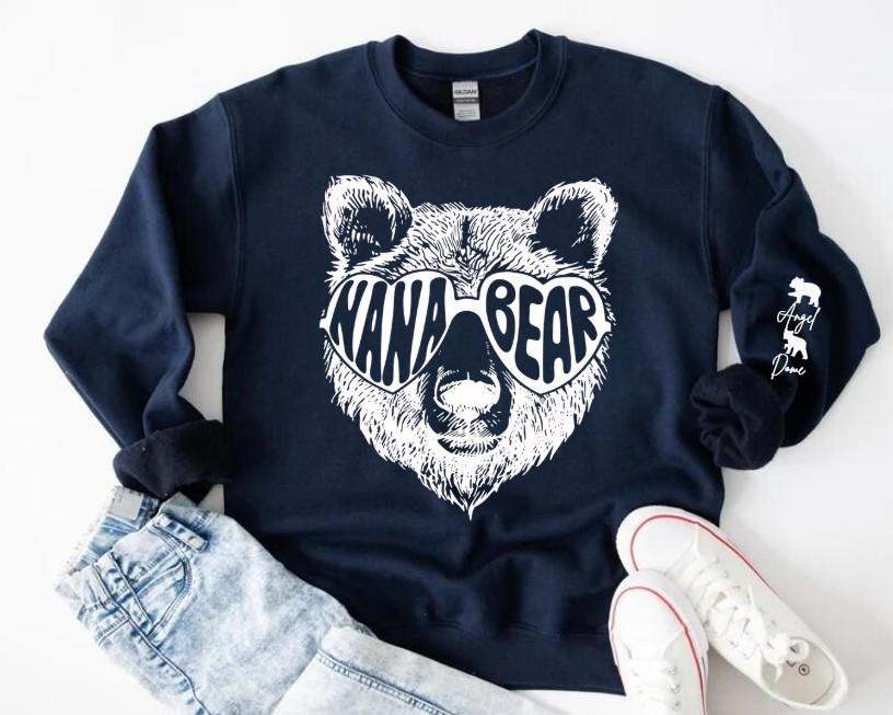 Custom Nana Bear Sweatshirt with children’s name on sleeve Hippo Boutique