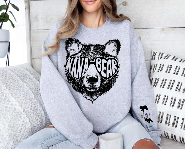 Custom Nana Bear Sweatshirt with children’s name on sleeve Hippo Boutique