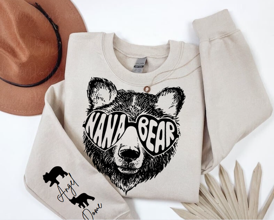 Custom Nana Bear Sweatshirt with children’s name on sleeve Hippo Boutique