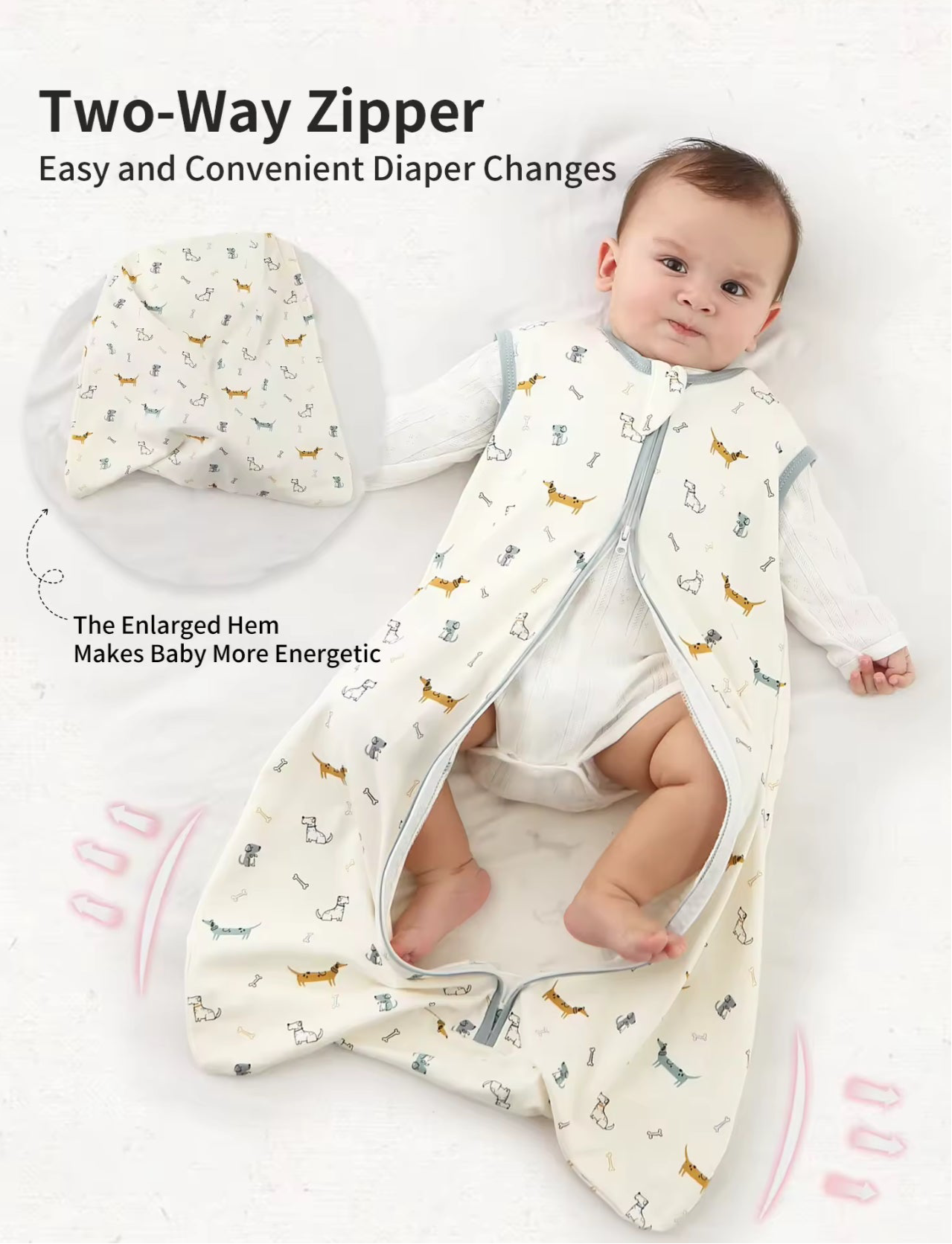 Newborn Baby 100% Organic Cotton Sleep sac - 1 Tog Hippo Boutique