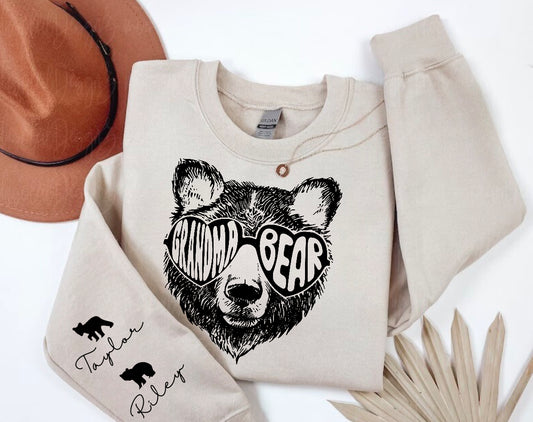 Custom Grandma Bear Sweatshirt with children’s name on sleeve Hippo Boutique