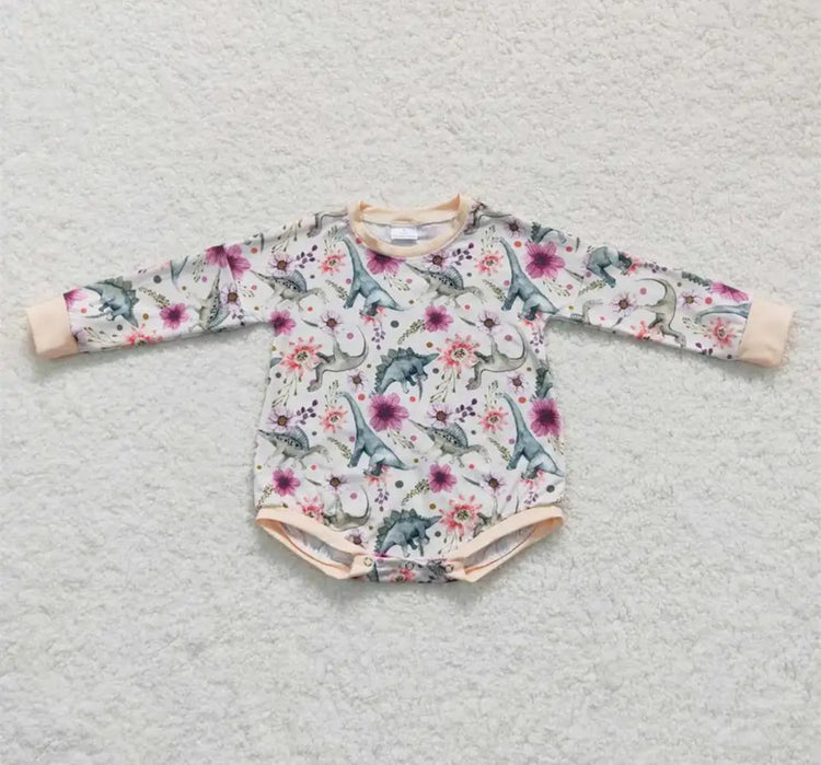 Pink Floral Dinosaur Rompers Hippo Boutique