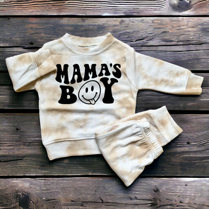 Mama’s Boy Tie dye Baby Farm Outfit sweatshirt and pants Hippo Boutique