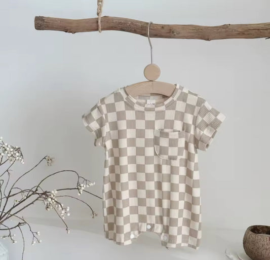 Sand Checkered Romper Hippo Boutique