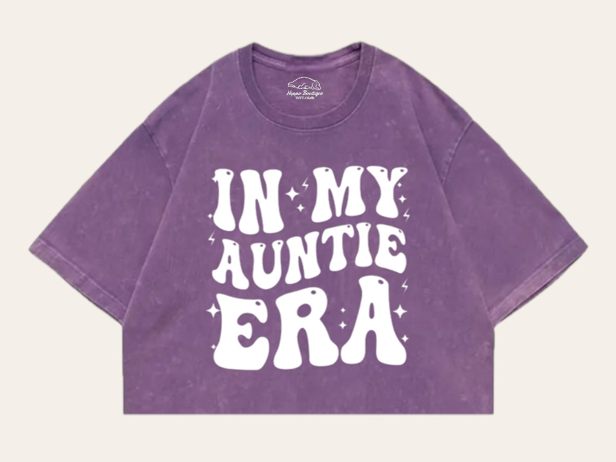 In My Auntie Era Stone Washed 100% Cotton Oversized Cropped T-Shirts Hippo Boutique