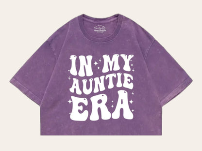 In My Auntie Era Stone Washed 100% Cotton Oversized Cropped T-Shirts Hippo Boutique