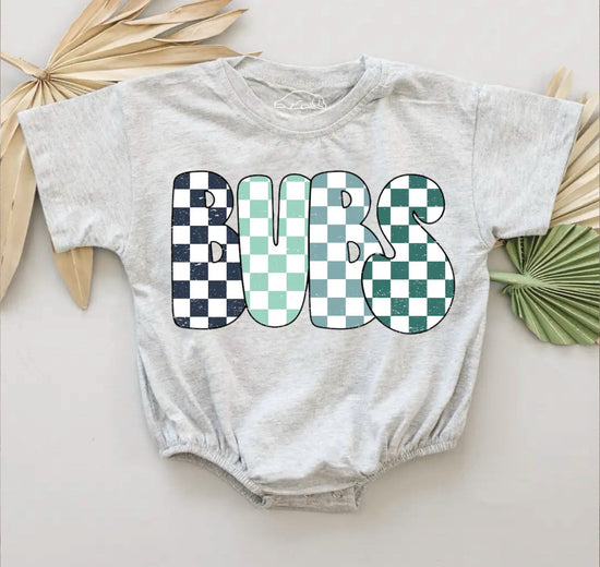 Checkered Bubs Baby & toddler Boy t-shirt bubble Romper Hippo Boutique